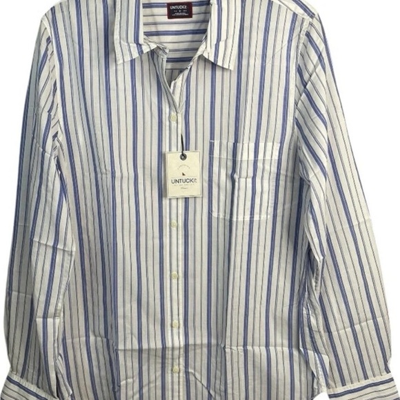 NWT UNTUCKit Pinot Perse Regular Fit Long Sleeve Blue White Blouse Size 8 - Picture 3 of 5